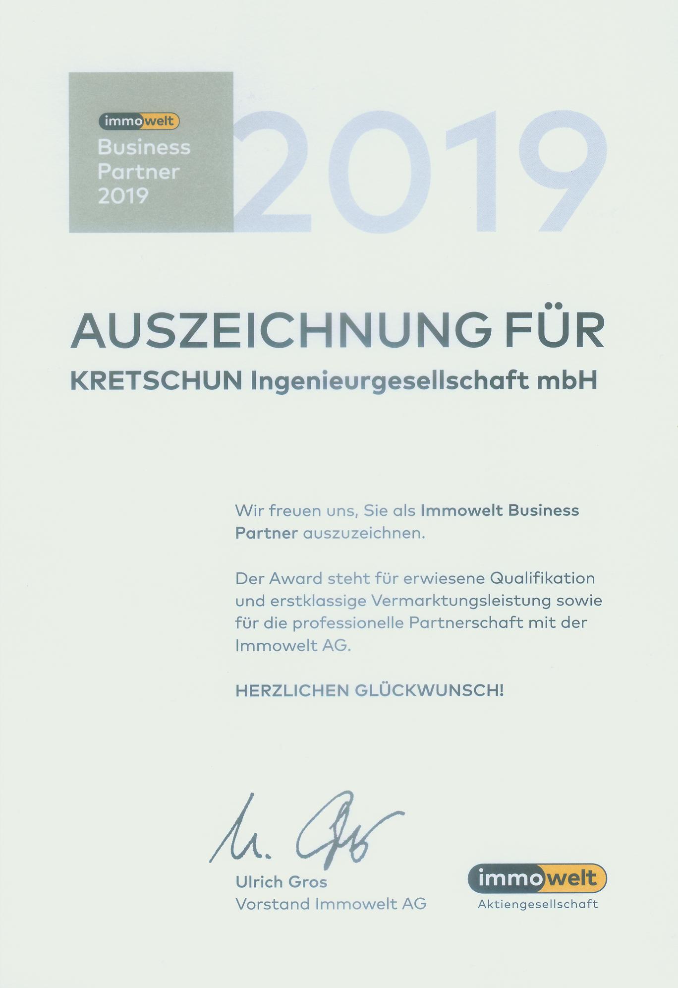 immowelt Business Partner 2019 - Auszeichnung