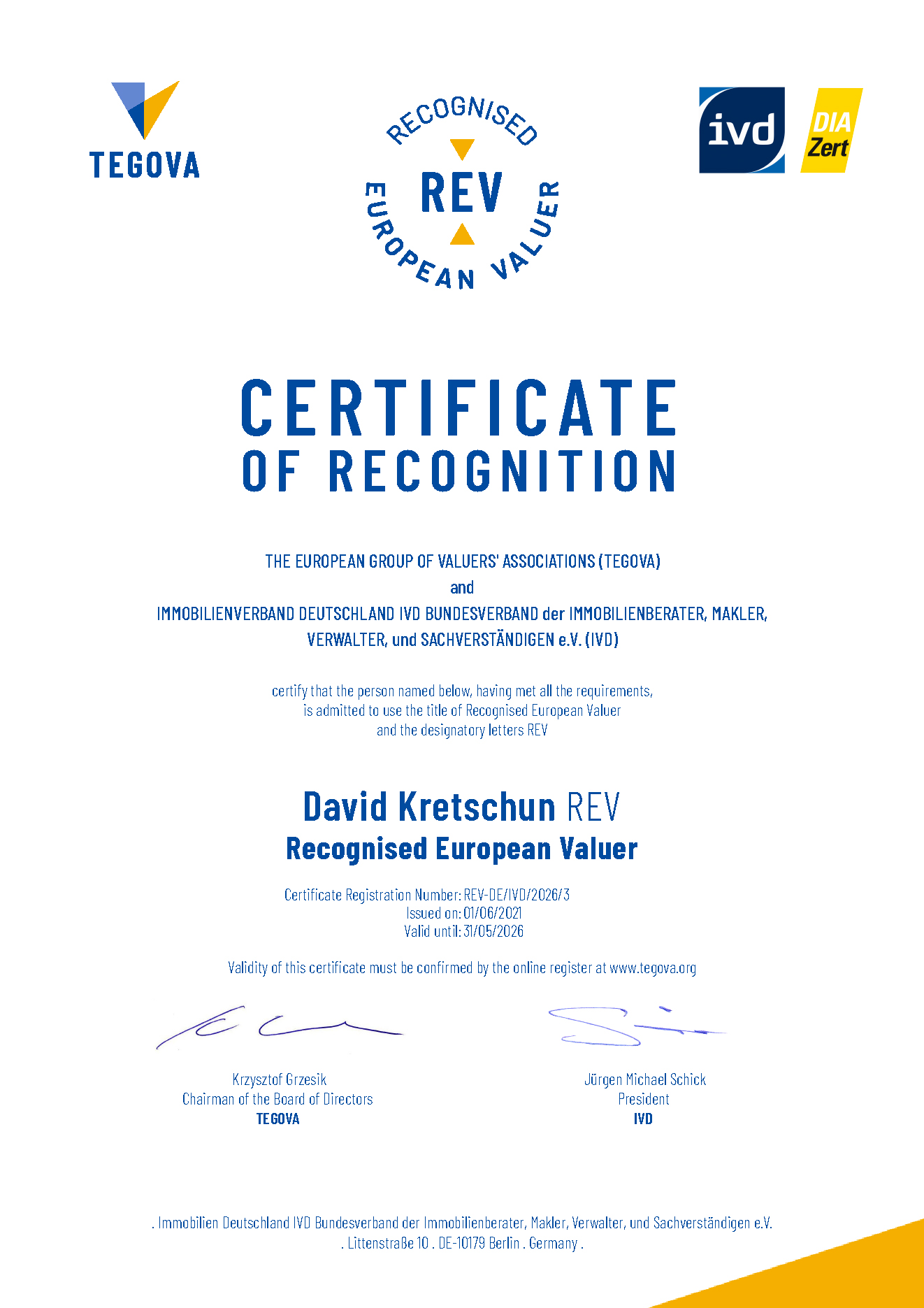 REV - Certificate